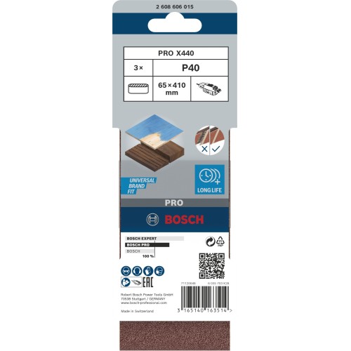 Banda de lija PRO X440, 65 x 410 mm, G40, 3 unidades