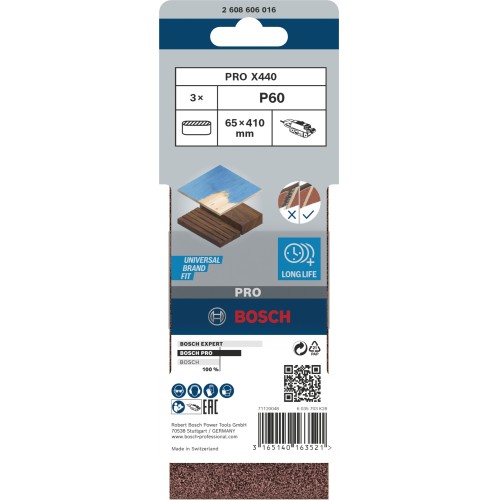 Banda de lija PRO X440, 65 x 410 mm, G60, 3 unidades