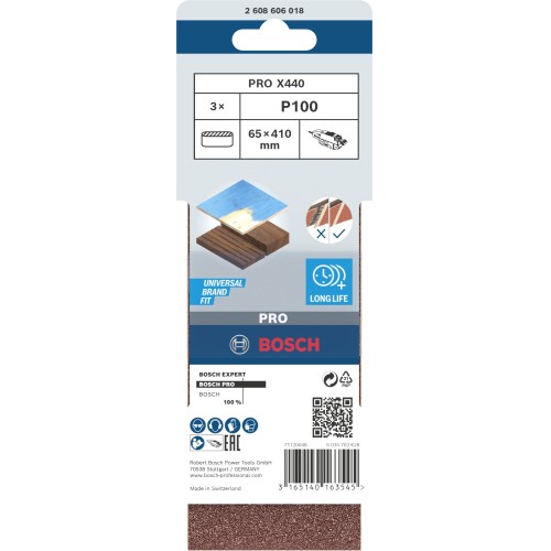 Banda de lija PRO X440, 65 x 410 mm, G100, 3 unidades