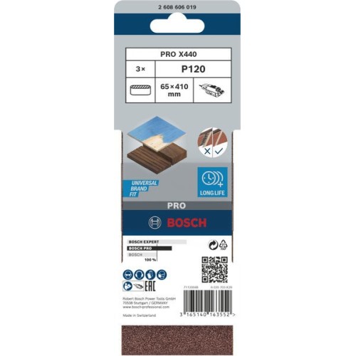 Banda de lija PRO X440, 65 x 410 mm, G120, 3 unidades