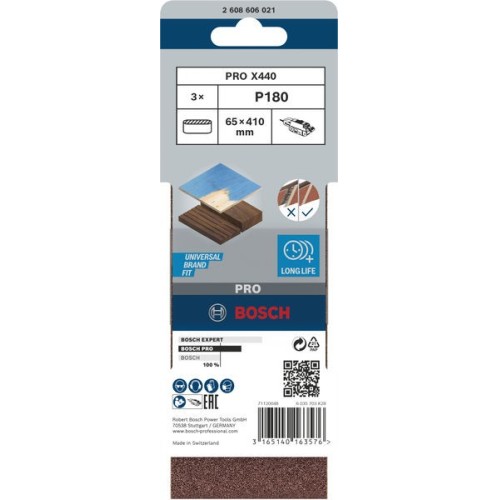 Banda de lija PRO X440, 65 x 410 mm, G180, 3 unidades