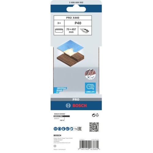 Banda de lija PRO X440, 75 x 457 mm, G40, 3 unidades