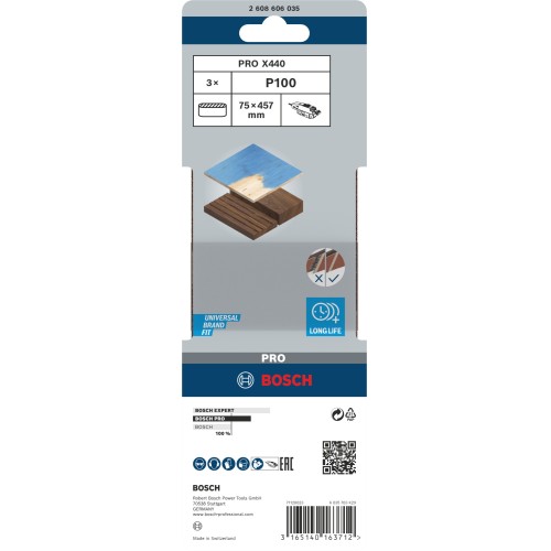 Banda de lija PRO X440, 75 x 457 mm, G100, 3 unidades