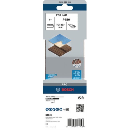 Banda de lija PRO X440, 75 x 457 mm, G180, 3 unidades