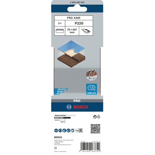 Banda de lija PRO X440, 75 x 457 mm, G220, 3 unidades