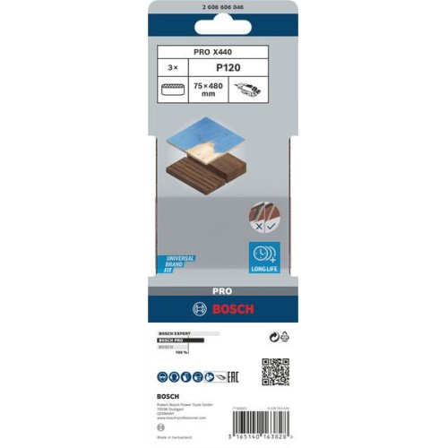 Banda de lija PRO X440, 75 x 480 mm, G120, 3 unidades