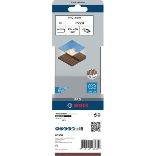 Banda de lija PRO X440, 75 x 480 mm, G220, 3 unidades