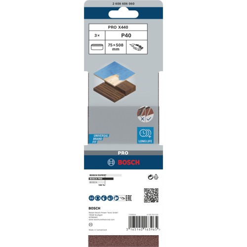 Banda de lija PRO X440, 75 x 508 mm, G40, 3 unidades