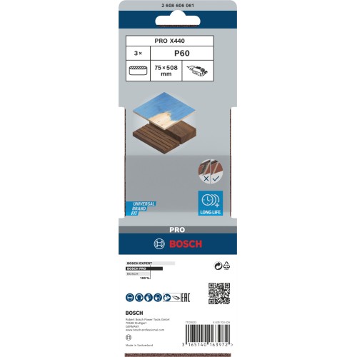 Banda de lija PRO X440, 75 x 508 mm, G60, 3 unidades