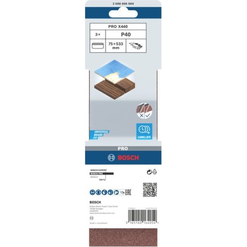 Banda de lija PRO X440, 75 x 533 mm, G40, 3 unidades