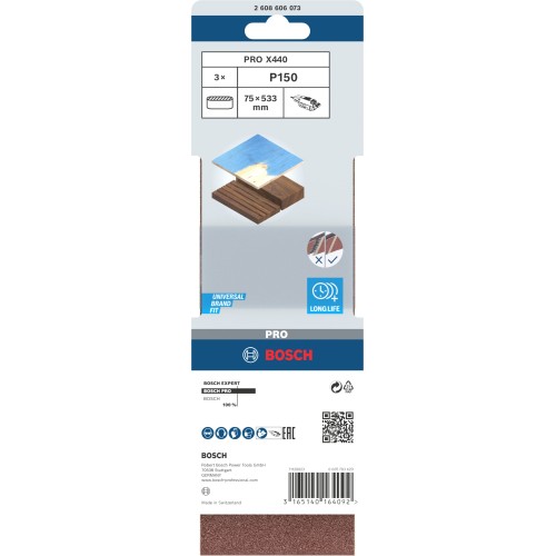 Banda de lija PRO X440, 75 x 533 mm, G150, 3 unidades