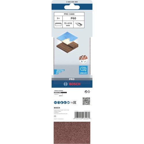 Banda de lija PRO X440, 75 x 610 mm, G60, 3 unidades