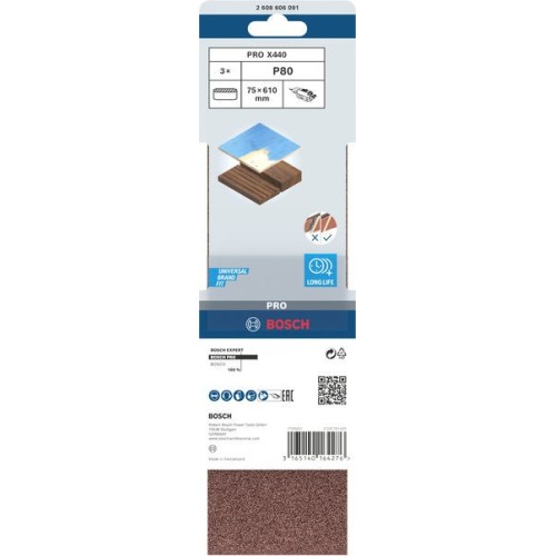 Banda de lija PRO X440, 75 x 610 mm, G80, 3 unidades
