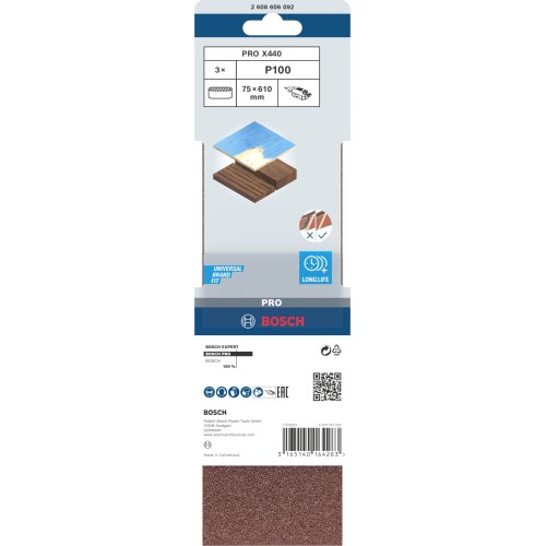 Banda de lija PRO X440, 75 x 610 mm, G100, 3 unidades