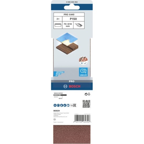 Banda de lija PRO X440, 75 x 610 mm, G150, 3 unidades
