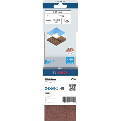 Banda de lija PRO X440, 75 x 610 mm, G150, 3 unidades