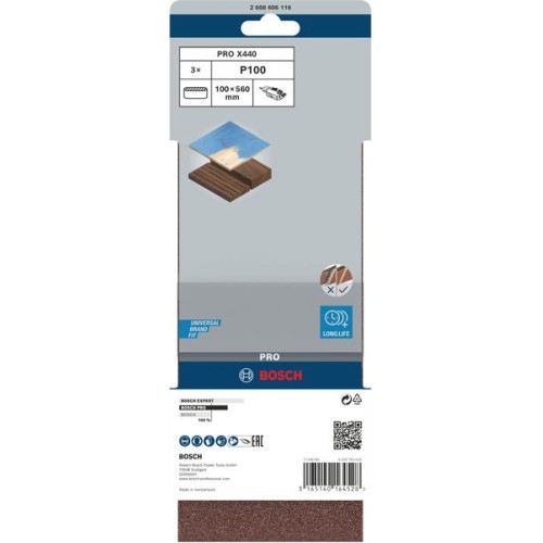 Banda de lija PRO X440, 100 x 560 mm, G100, 3 unidades