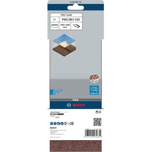 Banda de lija PRO X440, 100 x 560 mm, G60, G80, G100, 3 unidades