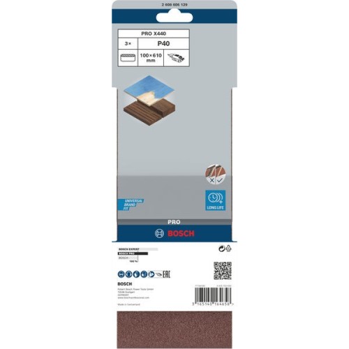Banda de lija PRO X440, 100 x 610 mm, G40, 3 unidades