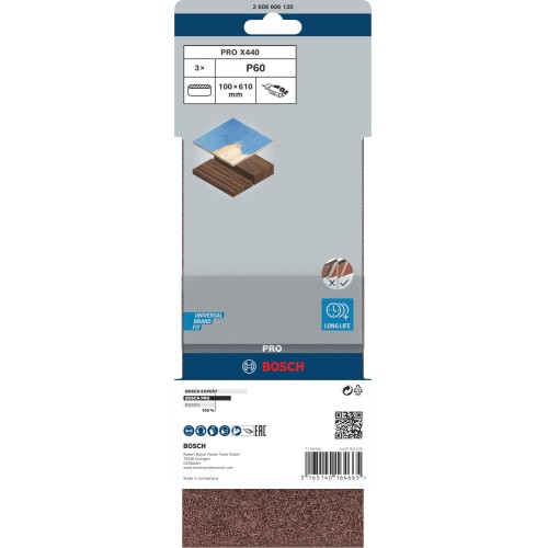 Banda de lija PRO X440, 100 x 610 mm, G60, 3 unidades