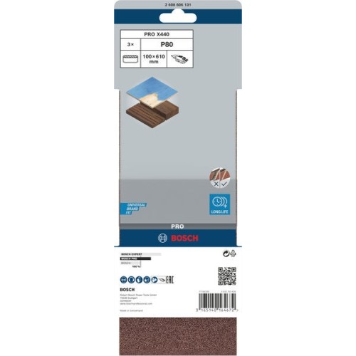 Banda de lija PRO X440, 100 x 610 mm, G80, 3 unidades