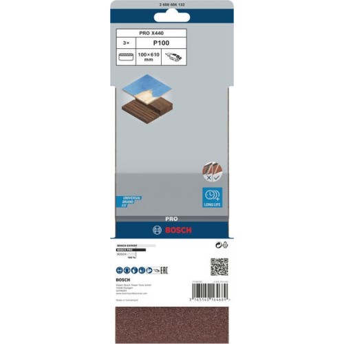 Banda de lija PRO X440, 100 x 610 mm, G100, 3 unidades