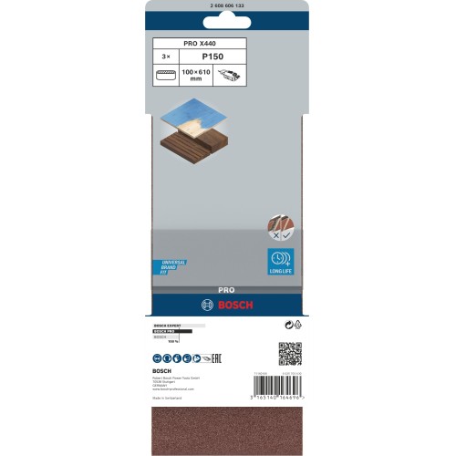 Banda de lija PRO X440, 100 x 610 mm, G150, 3 unidades