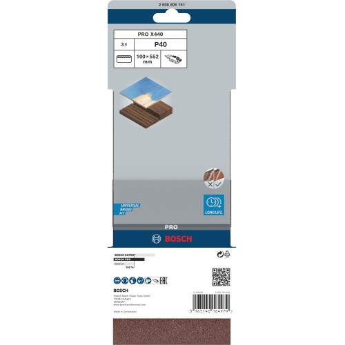 Banda de lija PRO X440, 100 x 552 mm, G40, 3 unidades