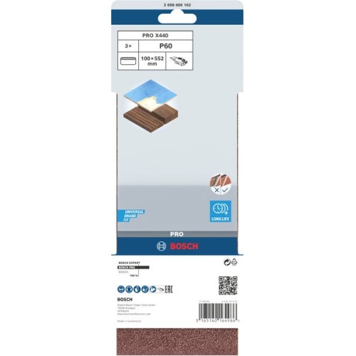 Banda de lija PRO X440, 100 x 552 mm, G60, 3 unidades