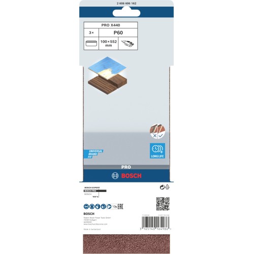 Banda de lija PRO X440, 100 x 552 mm, G60, 3 unidades