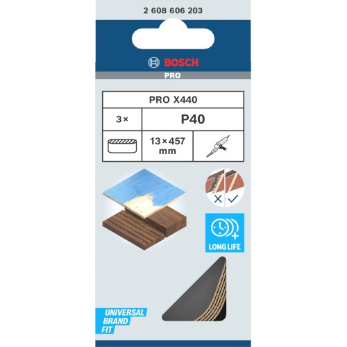 Banda de lija PRO X440, 13 x 457 mm, G40, 3 unidades