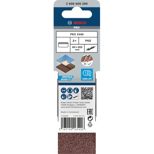 Banda de lija PRO X440, 40 x 305 mm, G60, 3 unidades