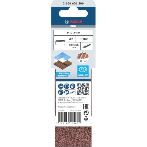 Banda de lija PRO X440, 40 x 305 mm, G180, 3 unidades