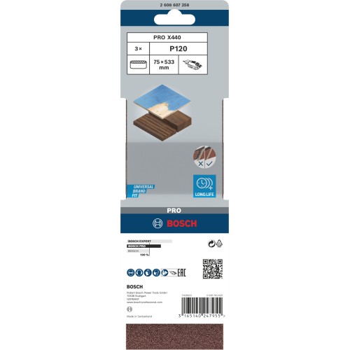 Banda de lija PRO X440, 75 x 533 mm, G120, 3 unidades