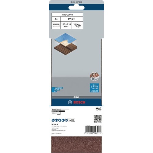 Banda de lija PRO X440, 100 x 610 mm, G120, 3 unidades