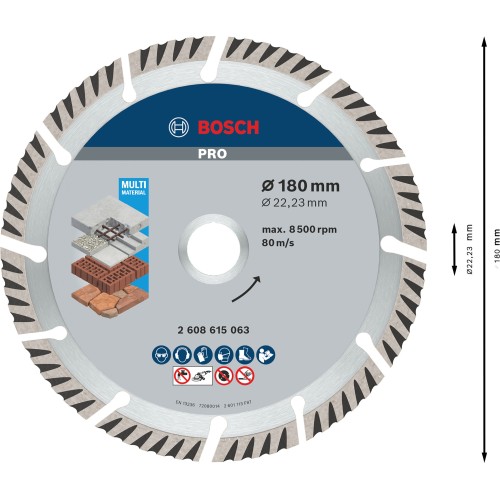 Disco de corte con diamante PRO Multi Material, 180 x 22,23 mm