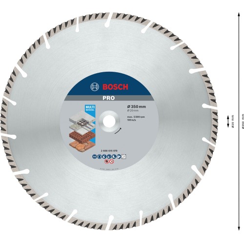 Disco de corte con diamante PRO Multi Material, 350 x 20 mm