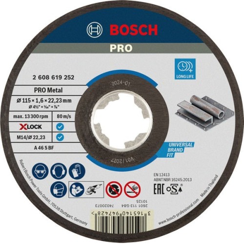 Disco de corte abrasivo PRO Metal, 115 x 1,6 x 22,23 mm, X-Lock