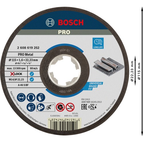 Disco de corte abrasivo PRO Metal, 115 x 1,6 x 22,23 mm, X-Lock