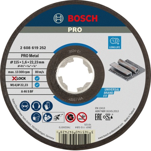 Disco de corte abrasivo PRO Metal, 115 x 1,6 x 22,23 mm, X-Lock