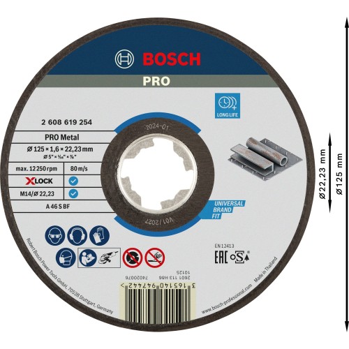 Disco de corte abrasivo PRO Metal, 125 x 1,6 x 22,23 mm, X-Lock