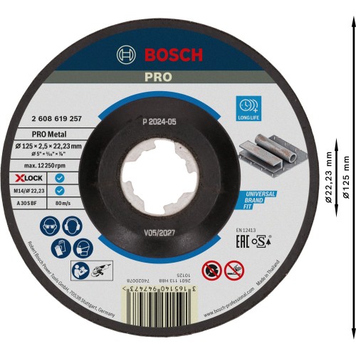 Disco de corte abrasivo PRO Metal, 125 x 2,5 x 22,23 mm, X-Lock, cóncavo