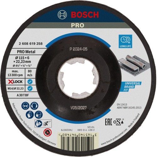 Disco de desbaste abrasivo PRO Metal, 115 x 6 x 22,23 mm, X-Lock