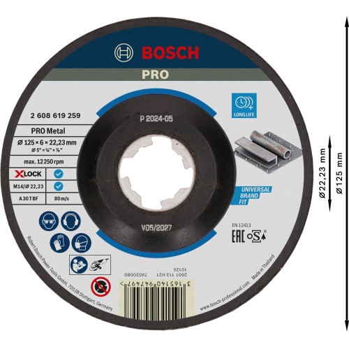Disco de desbaste abrasivo PRO Metal, 125 x 6 x 22,23 mm, X-Lock