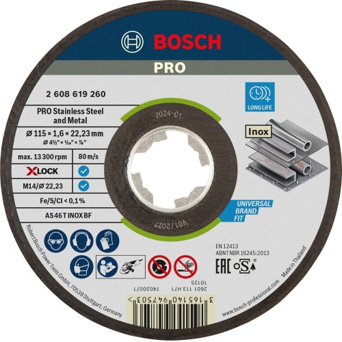 Disco de corte abrasivo PRO Stainless Steel and Metal, 115 x 1,6 x 22,23 mm, X-Lock, recto, oSa