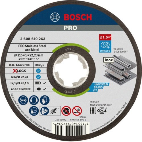 Disco de corte abrasivo PRO Stainless Steel and Metal, 115 x 1 x 22,23 mm, X-Lock, recto, oSa