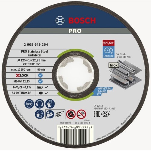 Disco de corte abrasivo PRO Stainless Steel and Metal, 125 x 1 x 22,23 mm, X-Lock, recto, oSa