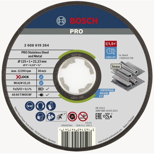Disco de corte abrasivo PRO Stainless Steel and Metal, 125 x 1 x 22,23 mm, X-Lock, recto, oSa