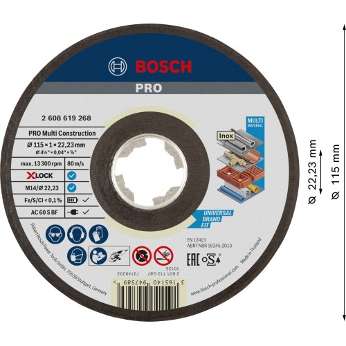 Disco de corte PRO Multi Material X-Lock, 115 x 1 x 22,23 mm