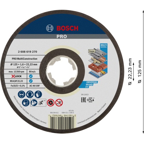 Disco de corte PRO Multi Material X-Lock, 125 x 1,6 x 22,23 mm